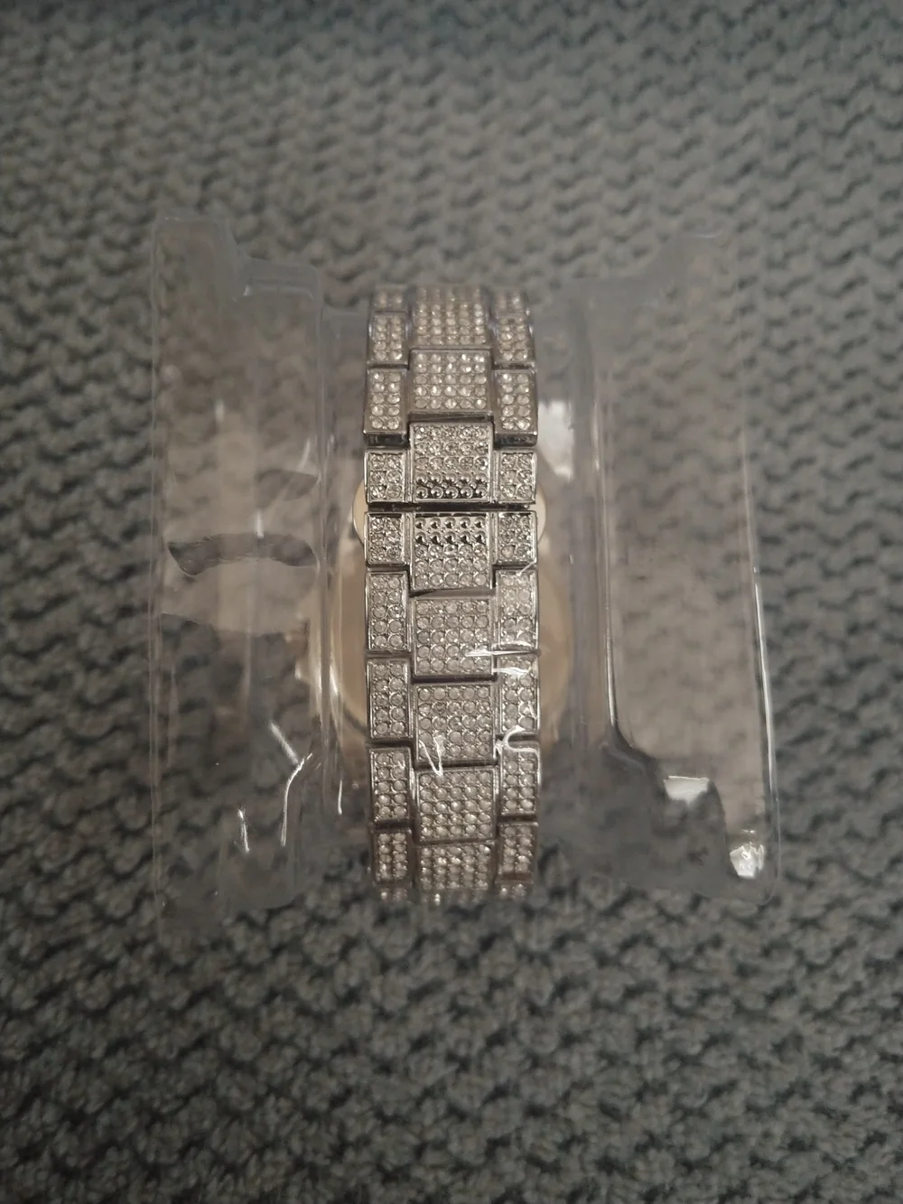 Silver Crystal Accent Men's Watch - Pavé Bracelet